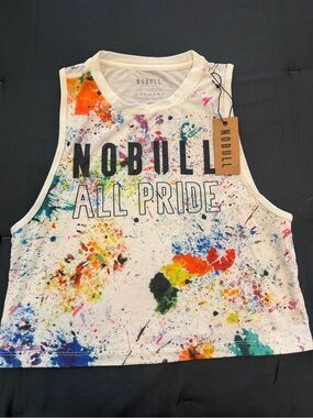 NOBULL White Crop Tank with Multicolor Paint Splatter